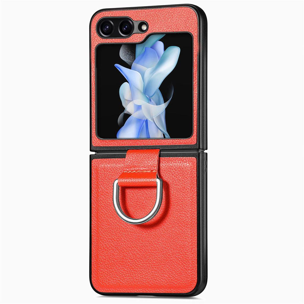 Skórzane etui ze wzorem liczi do Samsung Z Flip 6 4 3 2 1 z pierścieniem Etui na telefon do Galaxy Z Flip 3 4 Jednokolorowe Miękkie etui