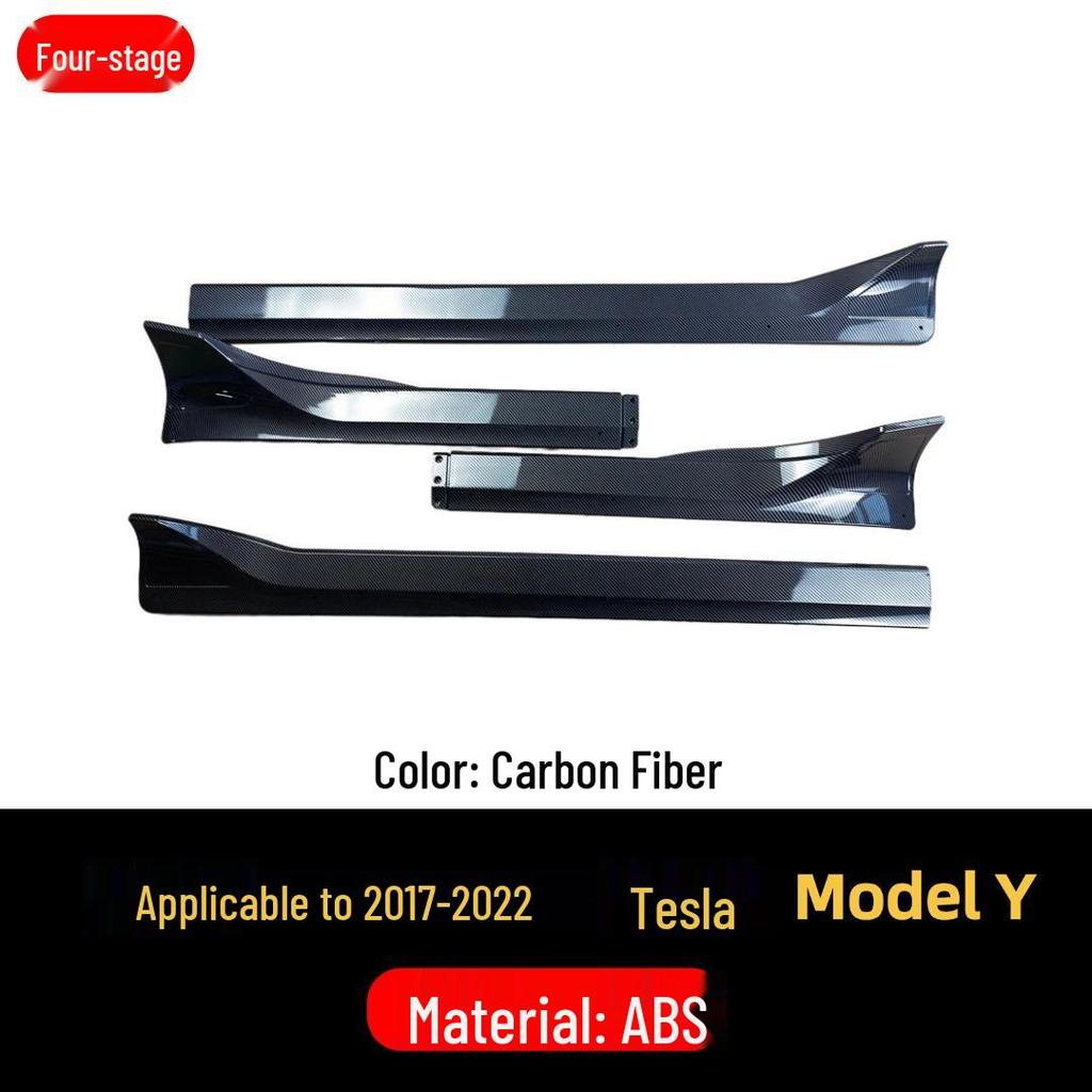 Tesla Model Y Carbon Fiber Side Skirt Diffuser Set - 4 Pieces, Gloss Black