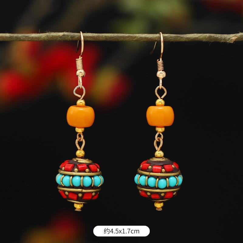 Retro Exotic Style Nepalese Earrings Tibetan Niche Design Personalized Long Earrings Simple Earrings Women