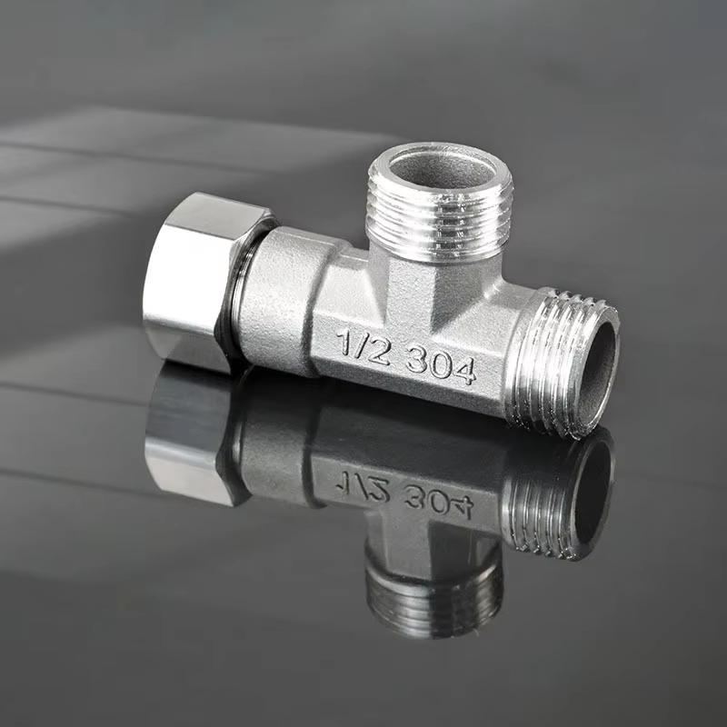 Toilet Diverter Valve Stainless Steel Adapter G1/2" T-Valve For Bath Bidet Sprayer Shower Fitting 4 Points Three-way Water Pipe