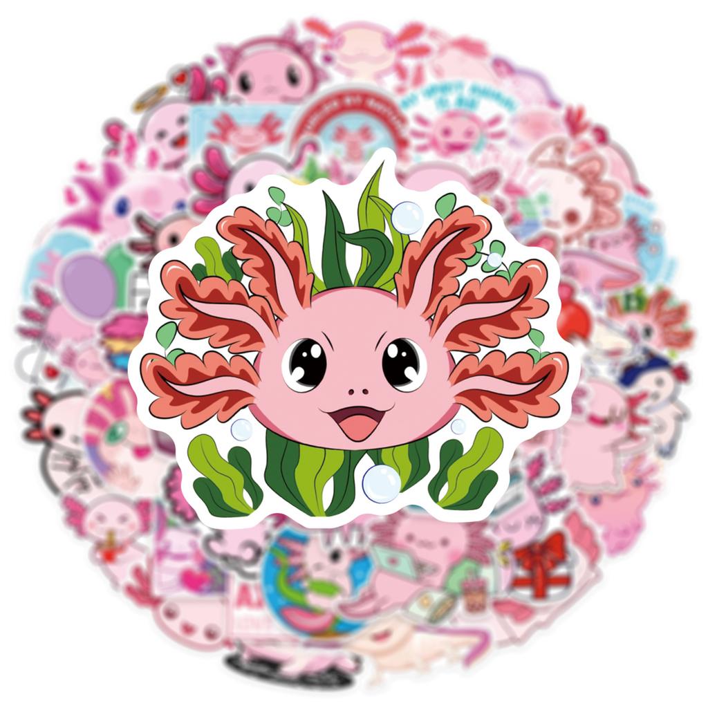 50pcs Cartoon Animal Funny Axolotl Graffiti Waterproof Sticker Creative Trend Decorative Decals