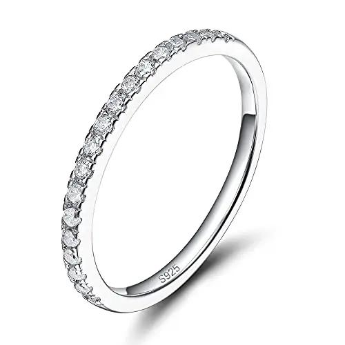 Trumium 2mm 925 Silver Rings For Women Zircon Inlaid Half Eternity Stacktable Ring Fine Jewelry for Wedding Anniversary
