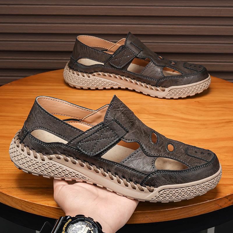 Casual Leather Men Sandals Closed Toe Beach Shoes Stylish Style Roman Shoes Lightweight Outdoor Summer Shoes Classic Man Sandaly