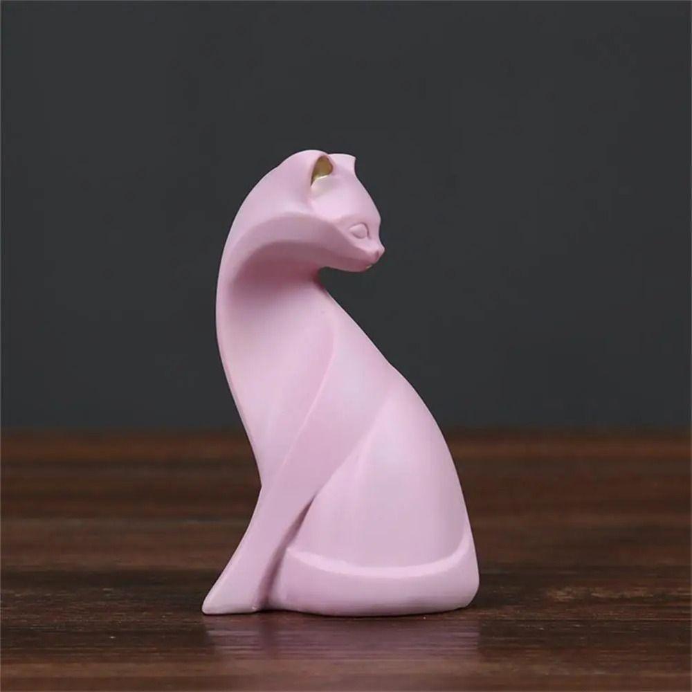 Resin Pink Cat Sculpture Artistic Cat Model Desktop Ornament Animal Figurine  Gift