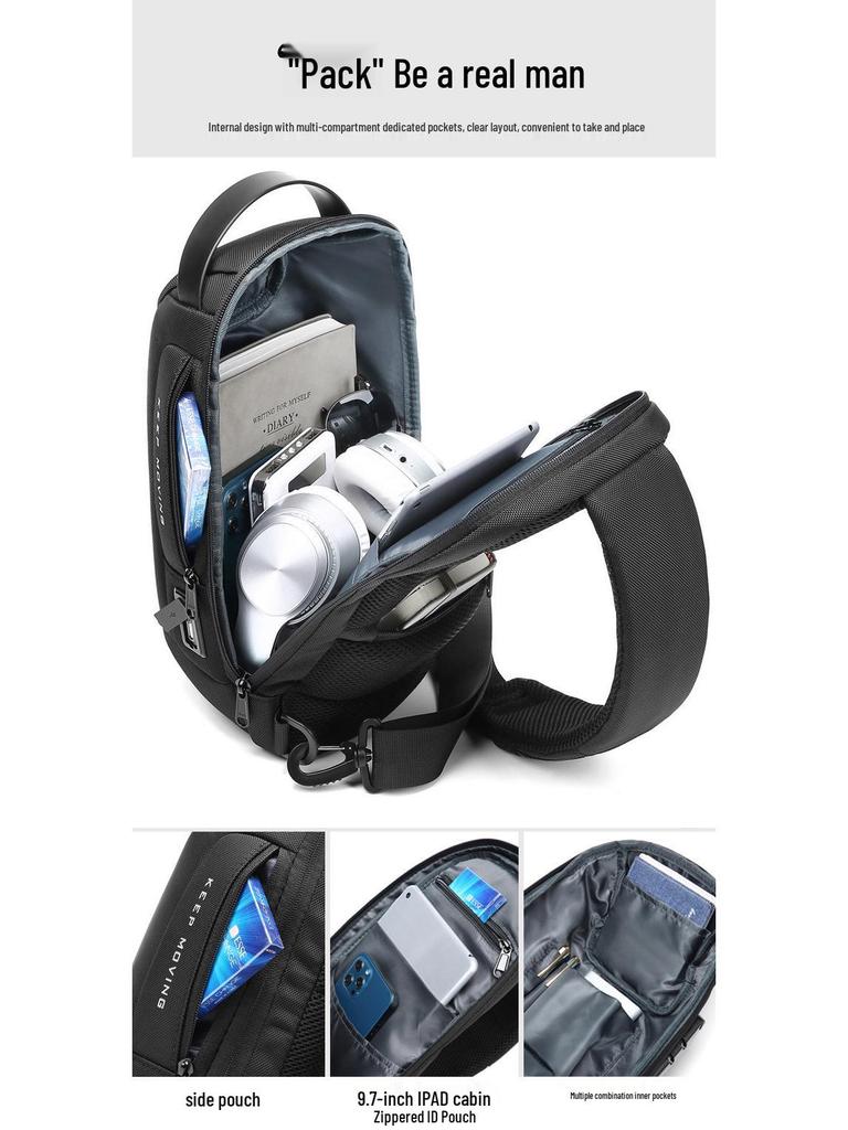 Men's Waterproof Functional Chest Bag, Customizable Logo, Casual Business Crossbody Shoulder Bag