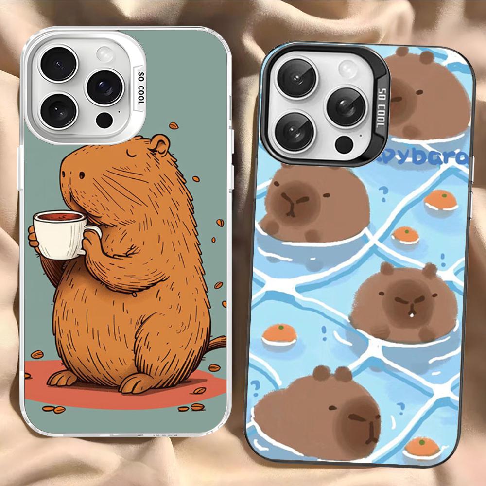 Cartoon Capybara Phone Case For IPhone 16 15 14 13 12 11 Pro Max X XR XSMAX 8 7 Plus Matte Shockproof Back Cover