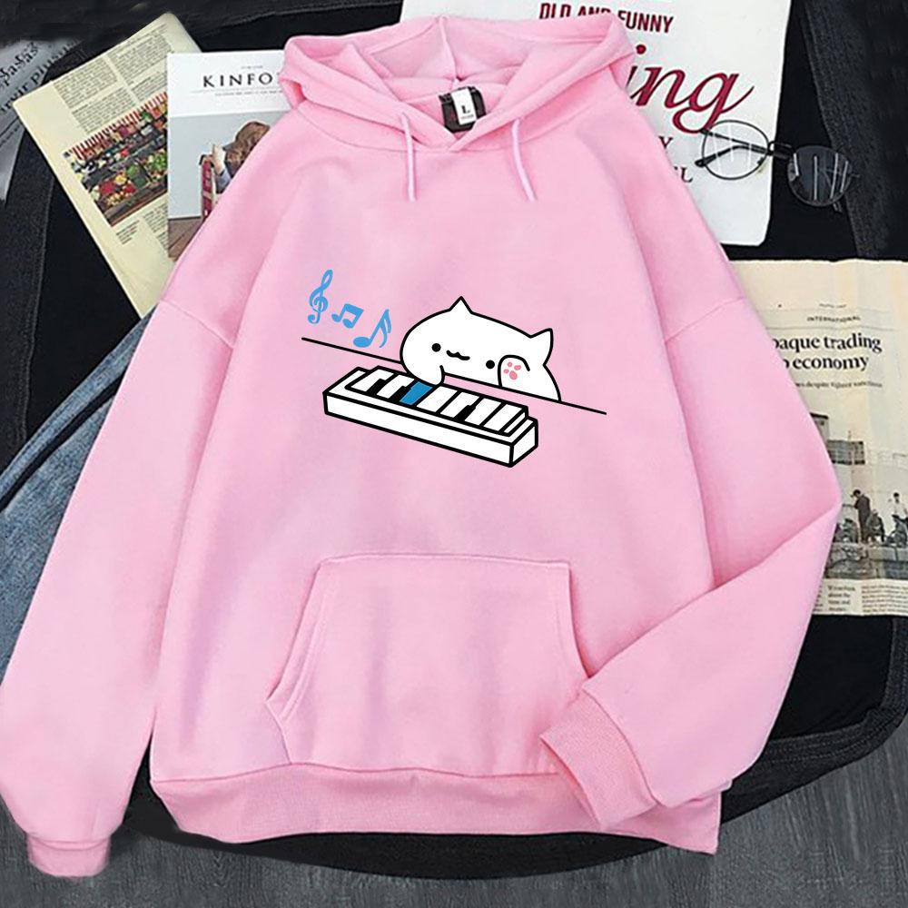 Bongo Cat Hoodies Plays Piano Kawaii Graphic Sweatshirts for Women Clothing Female Casual Men's Y2k Clothes Long Sleeve Pullover