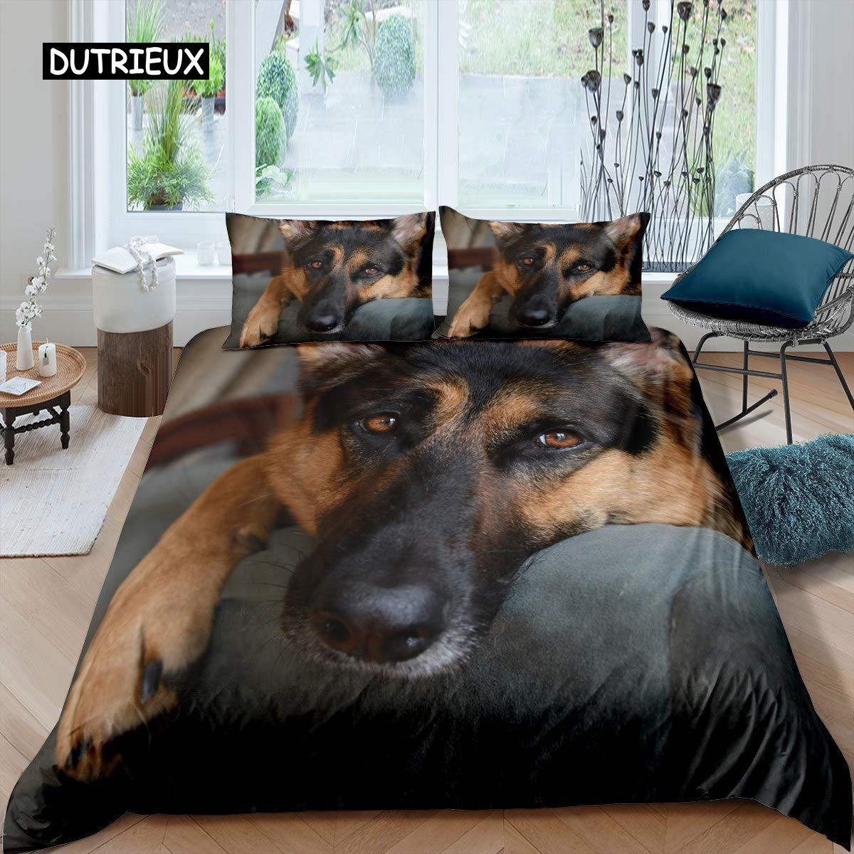 Duitse Herder Dekbedovertrek Set 3D Duitse Herder Puppy Print Beddengoed Set voor Kinderen Jongens Meisjes Huisdier Dier Thema Dekbedovertrek 140x200cm 3pcs