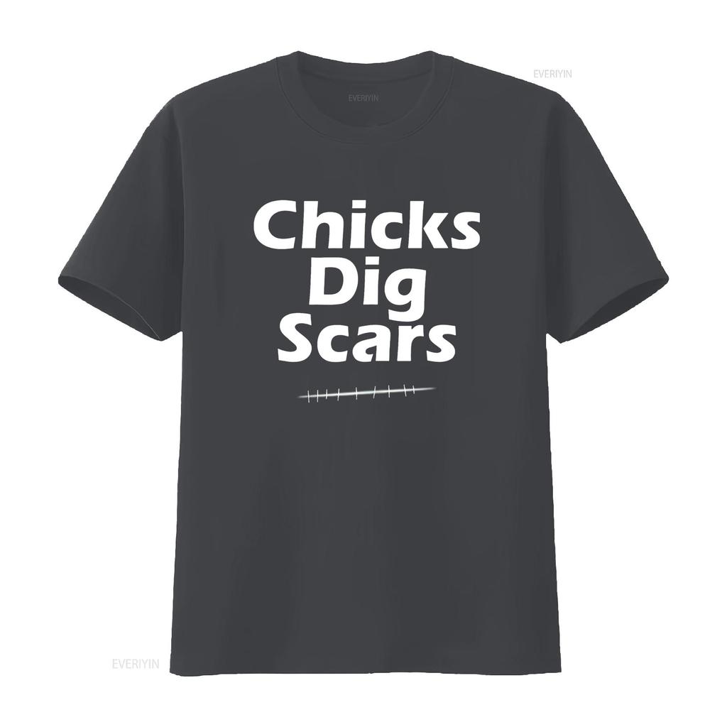 Womens T Shirt Chicks Dig Scars Cute Black 2XL vintage Washed Stretched Versatile Top For Everyday Wear homme graphic Stylish