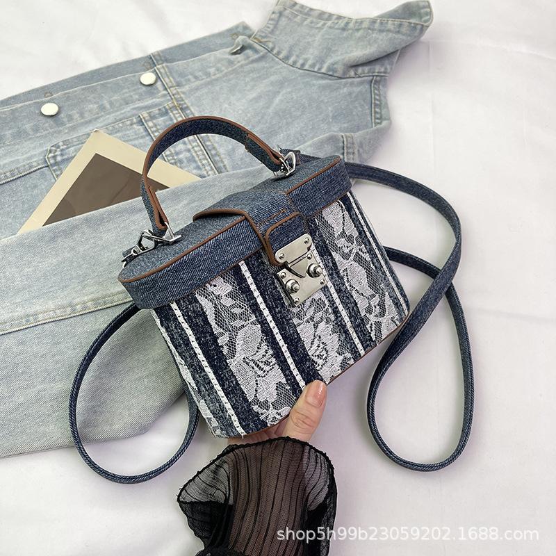 Small bag women's trendy fashion hand carry texture printed styling women's bag shoulder crossbody cosmetic bag new