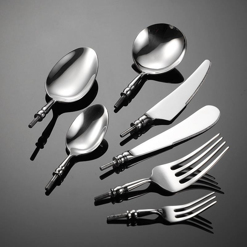 304 Stainless Steel Western Cutlery Set – Knife, Fork, Spoon, Handle with Round Bead Spoon Head.