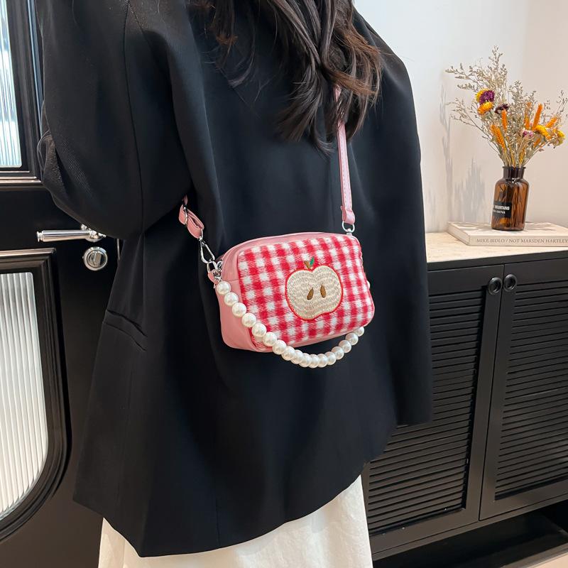 

Cute plaid hand wash small square bag girl білий