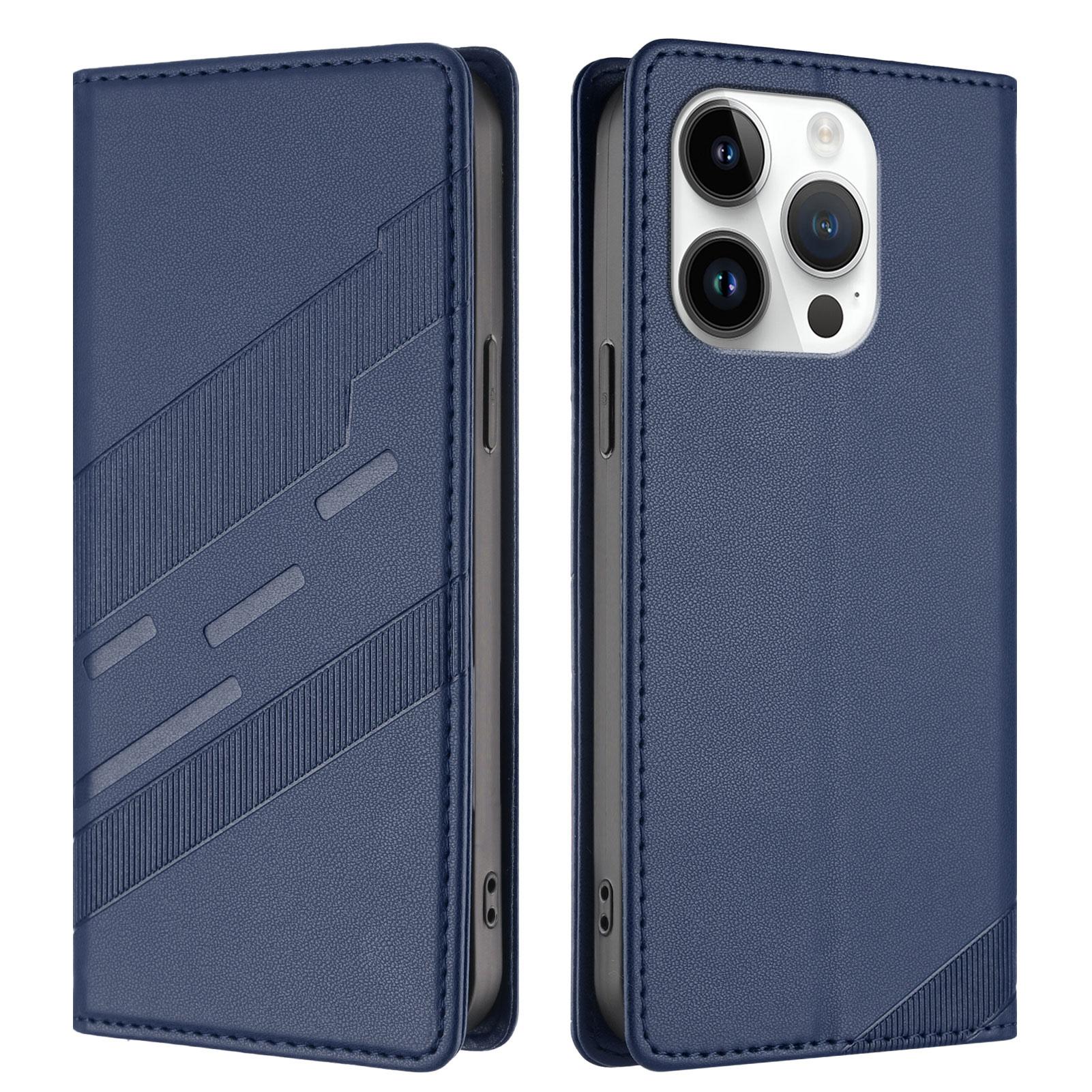 

For iPhone 15 Pro Phone Cases Punk Style Imprinted Wallet Stand Leather Cover Dark Blue