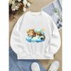 Kids Unisex Crewneck Sweatshirt, Cute Sleeping Leopard With Small Crown Lying On Blue Cloud Zzz Cartoon Print Soft Pullover For Kids Over 4 Years Old