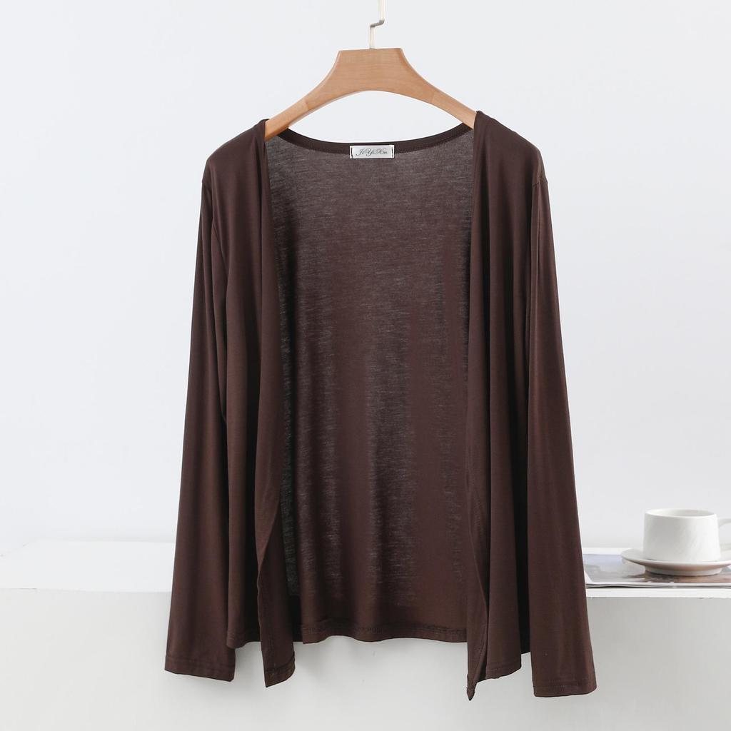 Dámský úzký modalový kardigan na jaro/léto - Jednobarevný, pletený top s dlouhým rukávem