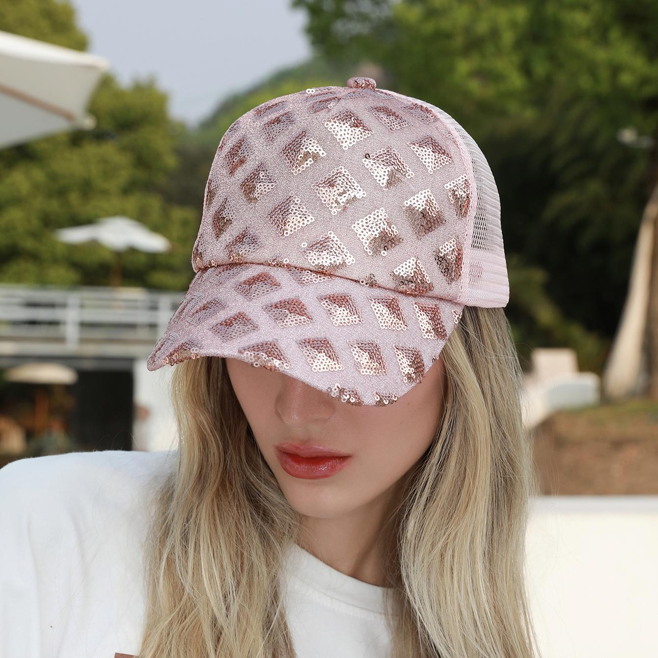 

Summer shade breathable mesh baseball cap Fashion classic square sequin sponge top cap suitable for outdoor travel One Size
