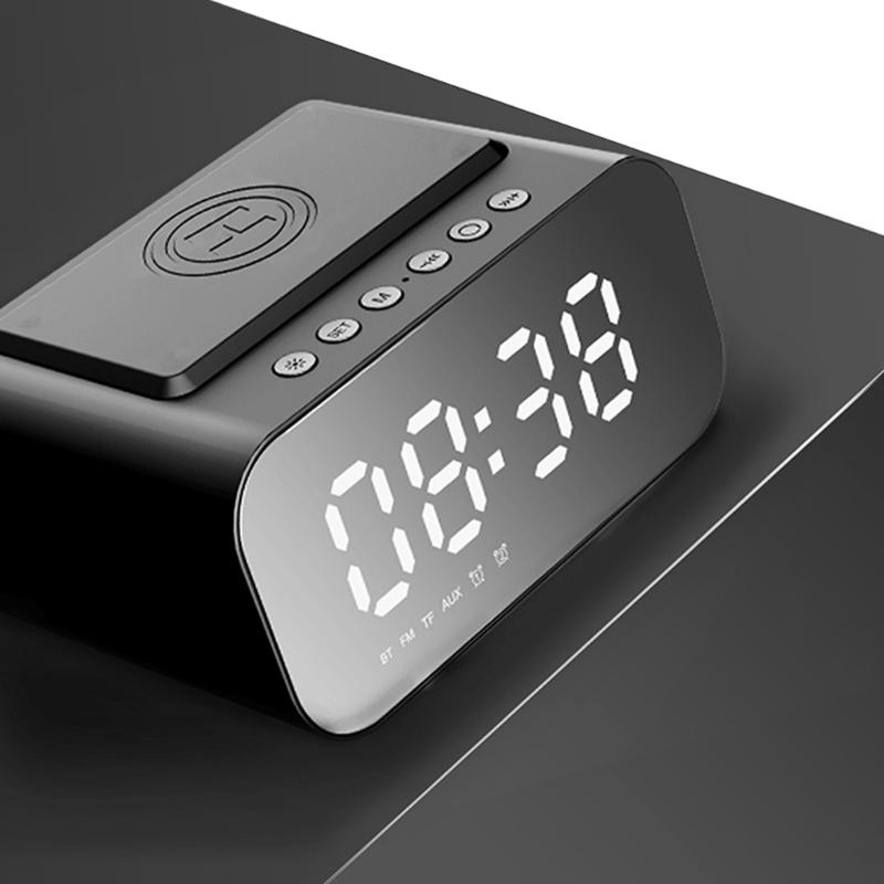 Bluetooth-compatible-compatible Speaker With Wireless Charging Clock 15W LED Display Stereo Bass FM Radio Build In Microphone for Household