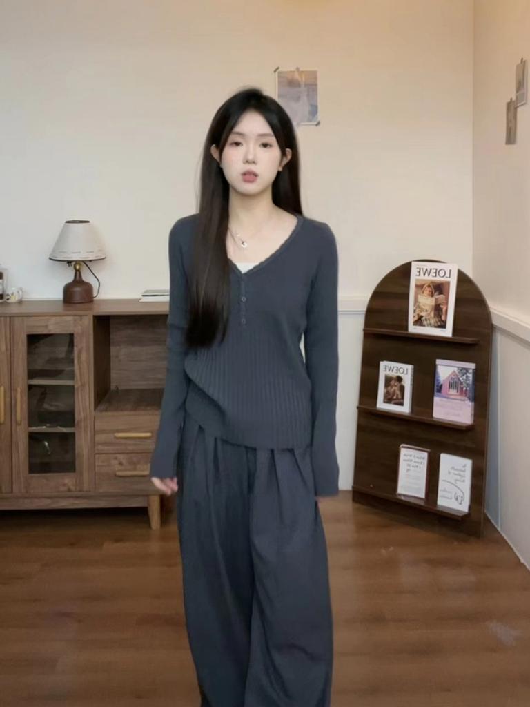 Gentle Wind Collar Button Slim-fit Knitted Bottoming Shirt Women's Spring Pit Strip Inner Top Sweater