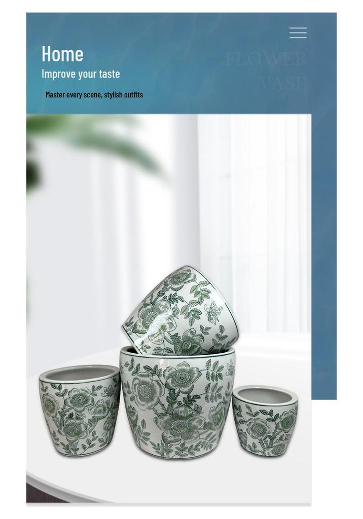 Blue and White Porcelain Chinese Ceramic Flower Pots - 4-Piece Set for Indoor and Outdoor Plants