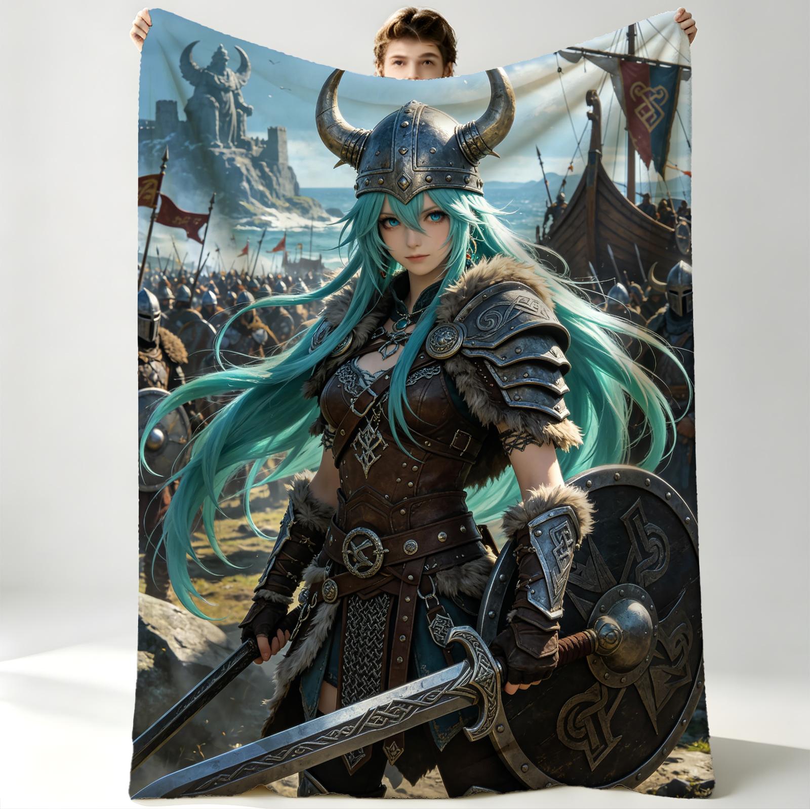 ost-Apocalyptic Mecha Hatsune Blanket, Thick Warm Flannel Throw, Gamer Blanket, Anime Gift for Boyfriend/Dad 75x90cm