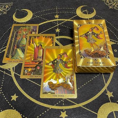 Cartes de tarot en feuille d'or imperméables avec accessoires de divination jeu de société Catan classique prophétie pour débutants pour accessoires d'auto-apprentissage
