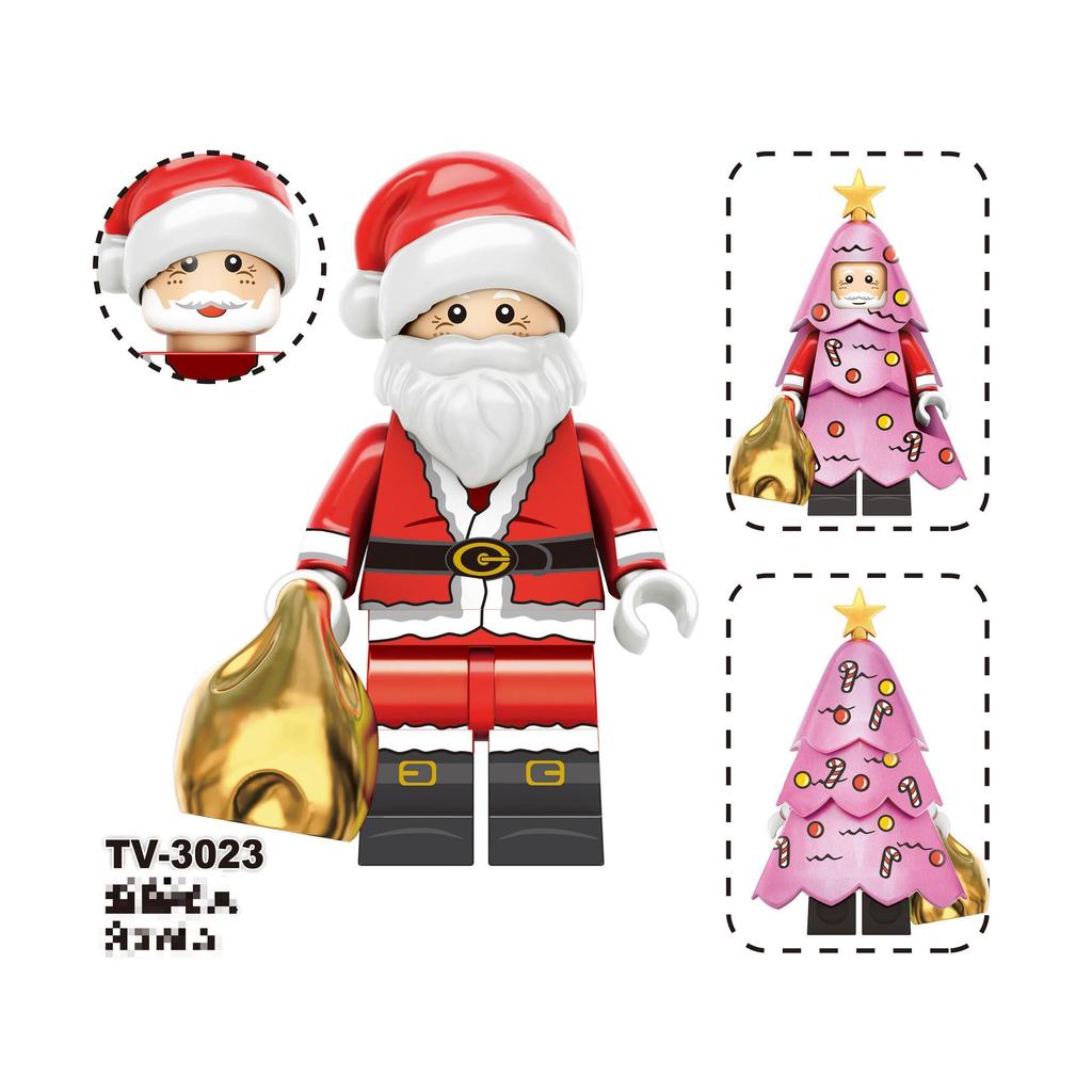 3 Christmas Series Holiday Elf Santa Claus Assembled Building Block Figure Bag