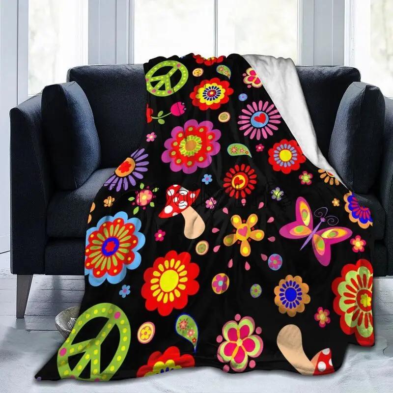 Exquisite Fashion Items Unisex Hippie Flower Blanket Flannel Fleece Bed Blanket Soft Warm Lightweight Cozy Anti-Pilling Fuzzy Throw Blankets For Couch Bed Sofa