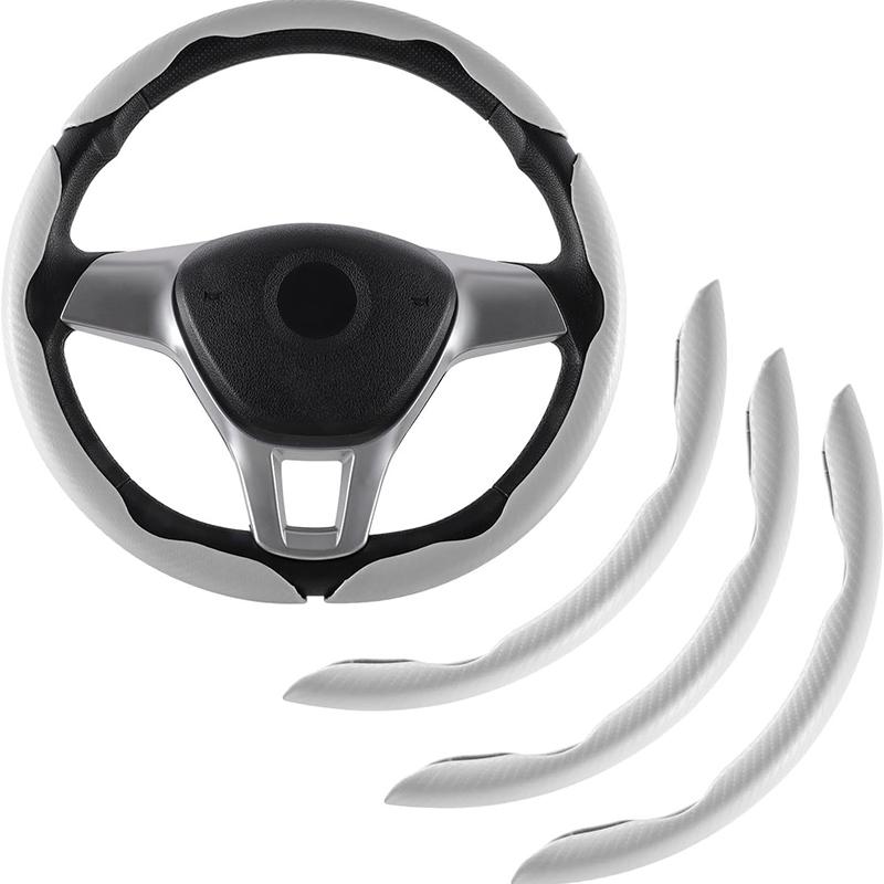 2/3 Pezzi Coprivolante in Fibra di Carbonio per Auto 38cm Antiscivolo Copri Carta Maniglia Booster Volante Auto Copertura Protettiva