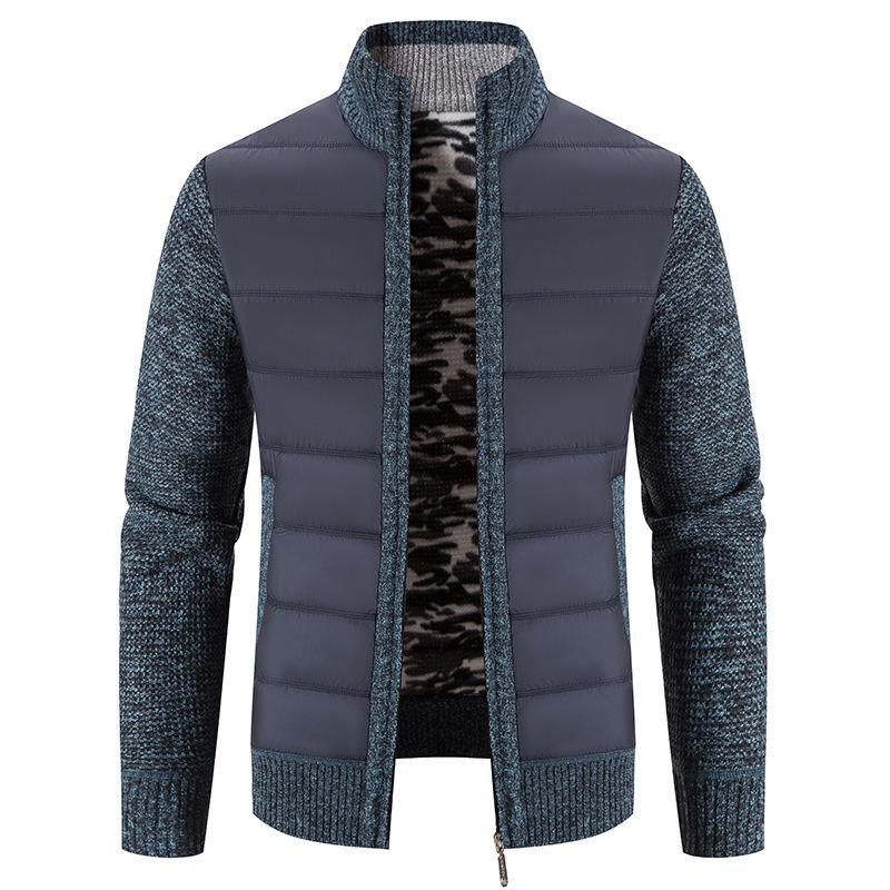 

Men s Winter Stand Collar Cardigan Sweater with Velvet Lining XL сірий колір/синій