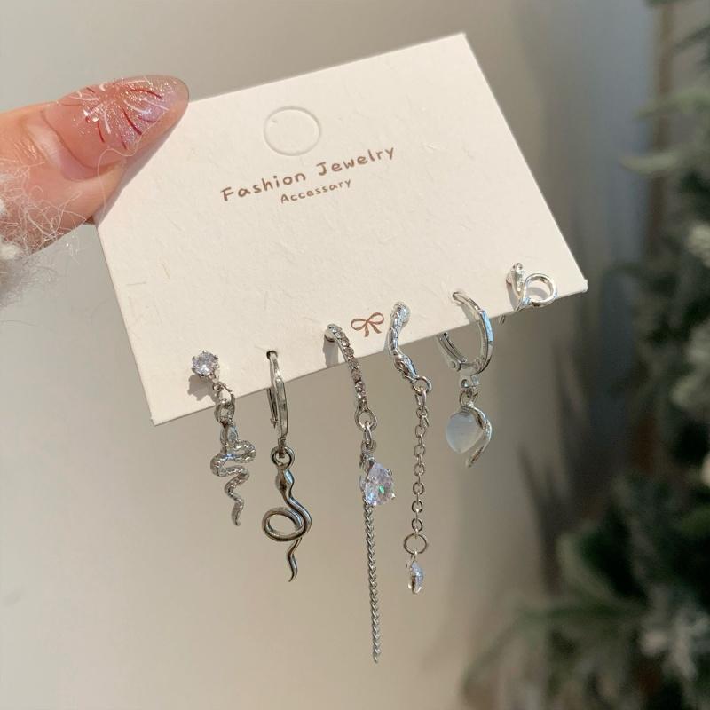 6Pcs/set Snake Blue Crystal Star Zircon Hoop Earrings Set Women Y2K Jewelry Accessories Gift for Date Party Travel