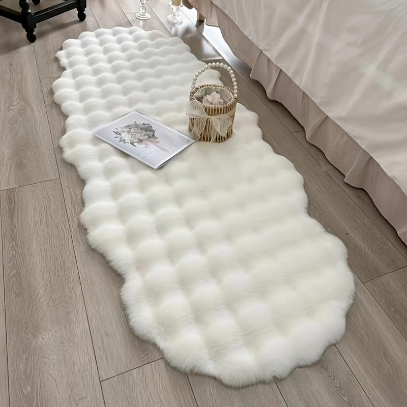 Wave Pattern Soft Faux Rabbit Fur Area Rug Non-Slip Carpet for Living Room, Bedroom, Office, and Porch Decor - Moisture Barrier Lightweight Irregular