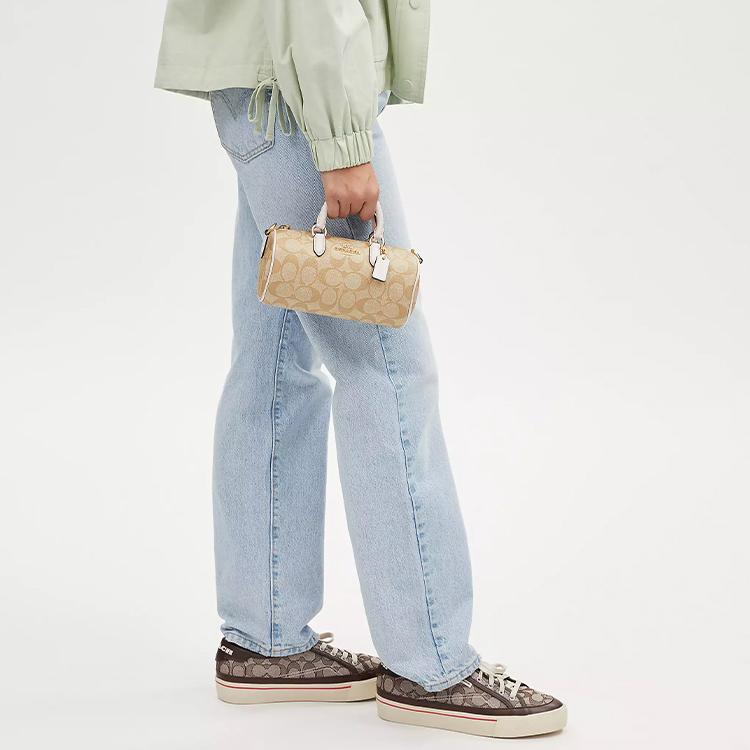 Coach Signature Canvas Leather Mini Rowan Barrel Satchel Bag In Beige For Women Daily Use