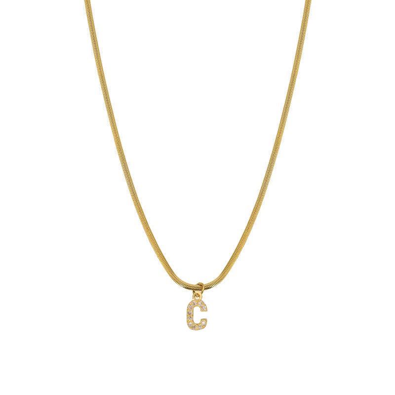 Rhinestone Inlaid French Court Style Snake Bone Collared Pendant with 26 European American Letters