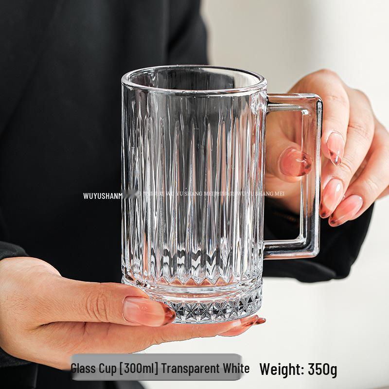 Thickened Glass Cup with Handle: Ideal for Water, Coffee, Tea, or Milk.