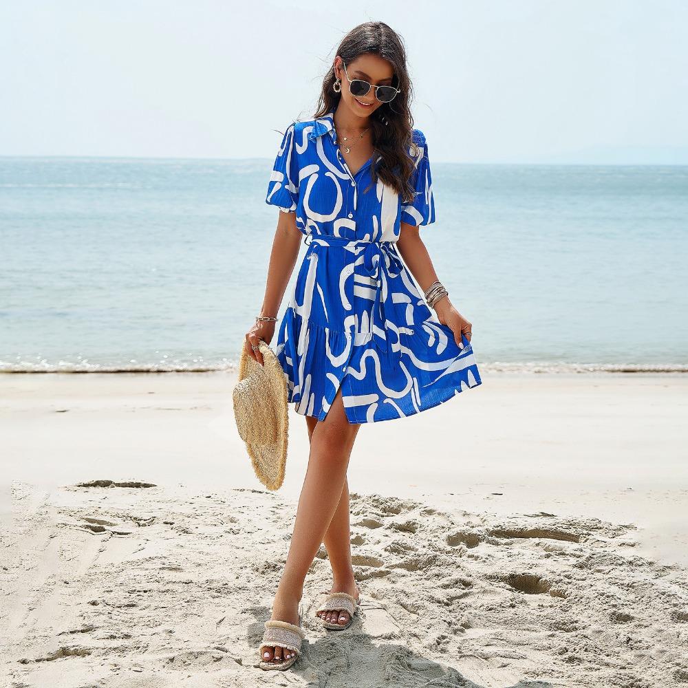 Dress Spring and Summer Elegant Printed Short Sleeve Dress