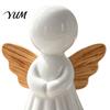 Modern Aesthetic Table Centerpieces Minimalist Angel Figurine with Wood Texture Wings, Compact Statue, Healing Sculptures for Office Decorative White