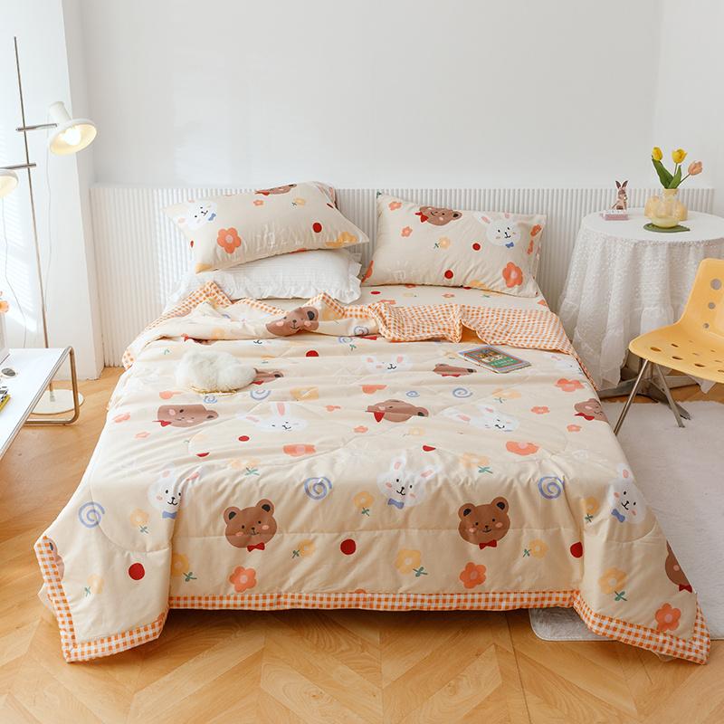 Cartoon Fish Pattern Summer Quilt 100% Cotton Soft Air Conditioning Thin Quilt for Kids Teens Home Sofa Bedroom Thin Blanket