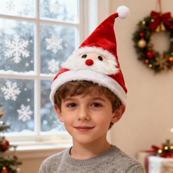Yousheng Weihnachtsmannmütze Weiche Plüsch Weihnachtsmütze mit Licht-Ton-Show Elastisches Band Weihnachtsmütze Kostümzubehör Feiertagsparty Geschenk
