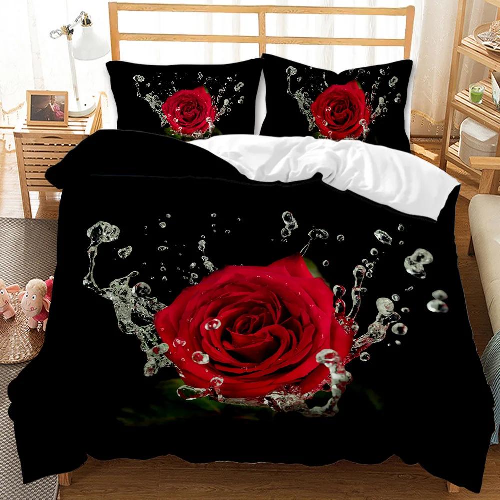 

Rose Duvet Cover Botanical Floral Bedding Set Wedding Valentine s Day Gift for Lover Twin Full Queen King Polyester Qulit Cover (135x200cm)