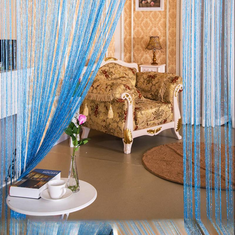 100x200cm Romantic Decoration Curtains Shiny Silvery Line String Tassel Sheer Curtain for Home Living Room Bedroom,1PC