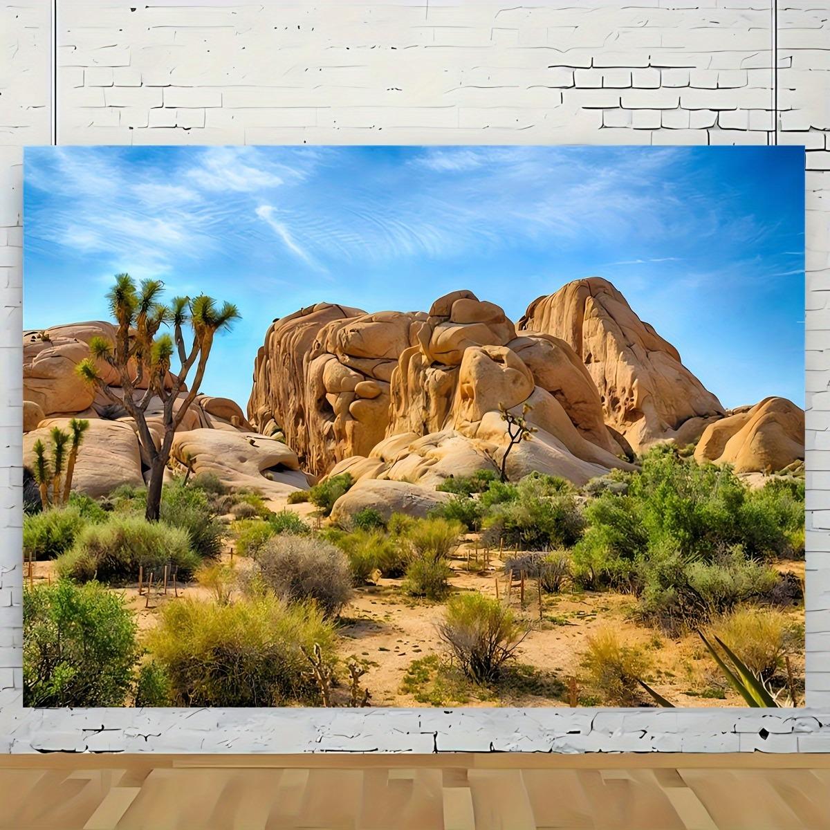 A polyester-made backdrop curtain, themed around Joshua Tree National Park, depicts the arid desert landscape. 100x150cm