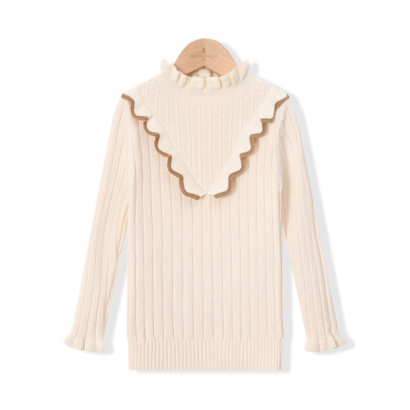 Mengtejiao Girls Ruffle Knitted Base Layer Top 110