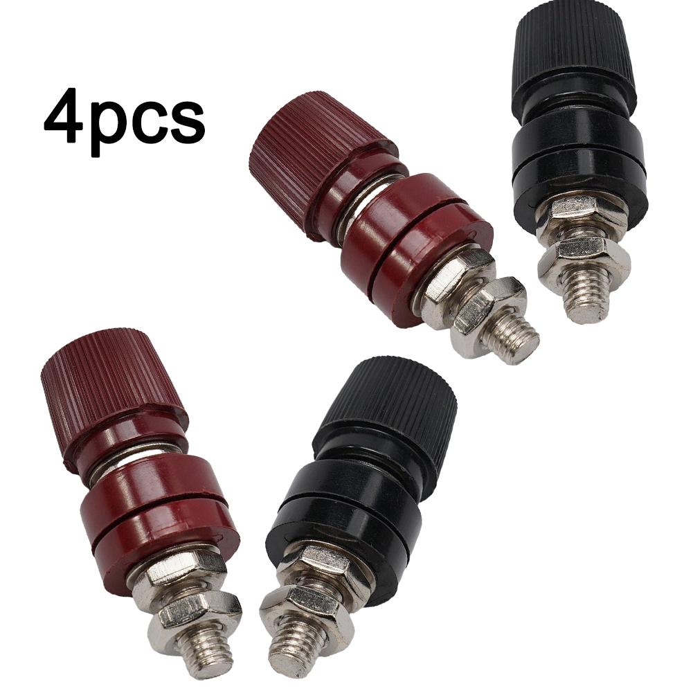 Reliable Copper Red and Black Marked Male Screw Type Audio Binding Post Insulated Terminal Connector (Set of 4)