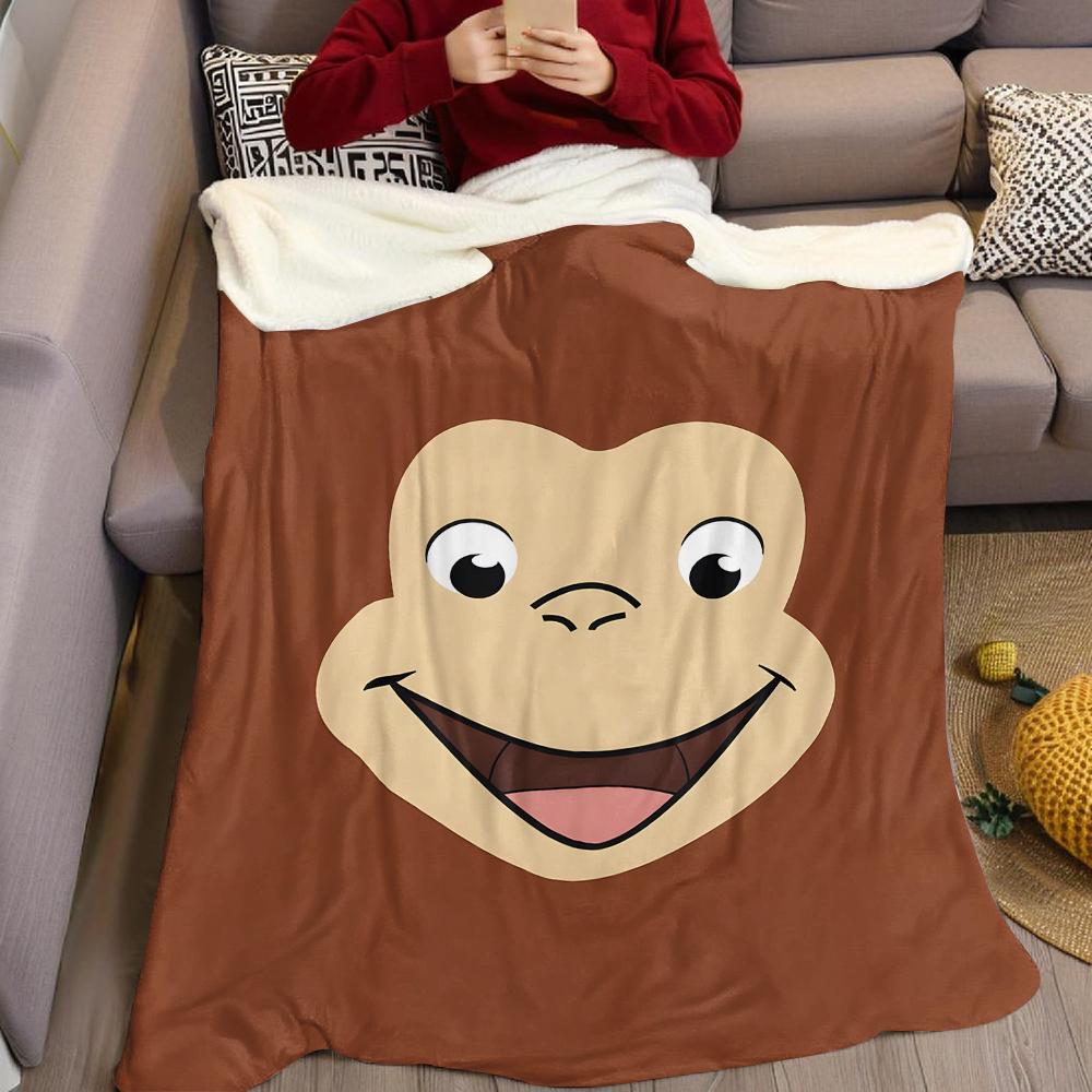 Curious George-s Flannel Blanket Warm Soft Halloween Christmas Couch Warm Cozy Decorative Decor Gift for All Season