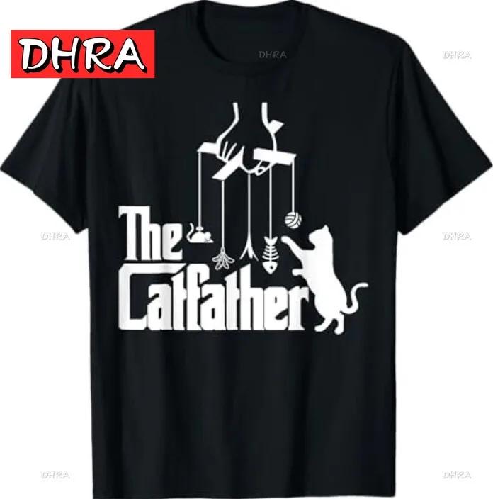 The Catfather Puppet Design Graphic Tee Unisexs Funny Cat Dad Cotton Crewneck TShirt Fathers Day Gift S