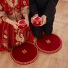 Red Wedding Kneeling Cushions for Tea Ceremony and Bride's Address Change - Complete Cotton Set.