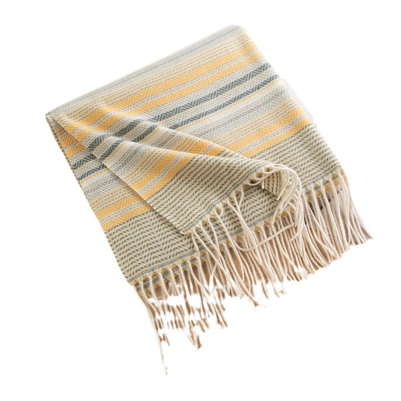Japanese and Korean Colored Striped Imitation Cashmere Tassel Scarf for Women High End Contrast Color Versatile Thickened Warm Scarf