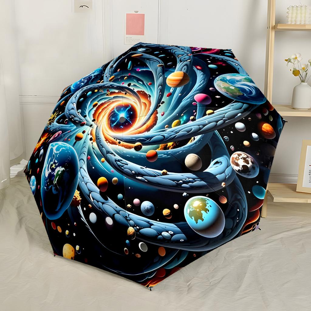 Music In Space Automatic Umbrella Folding Umbrella with 8 Ribs Compact Design Perfect for Outdoor Adventures Vibrant Pattern Umbrella Spiritual Gift