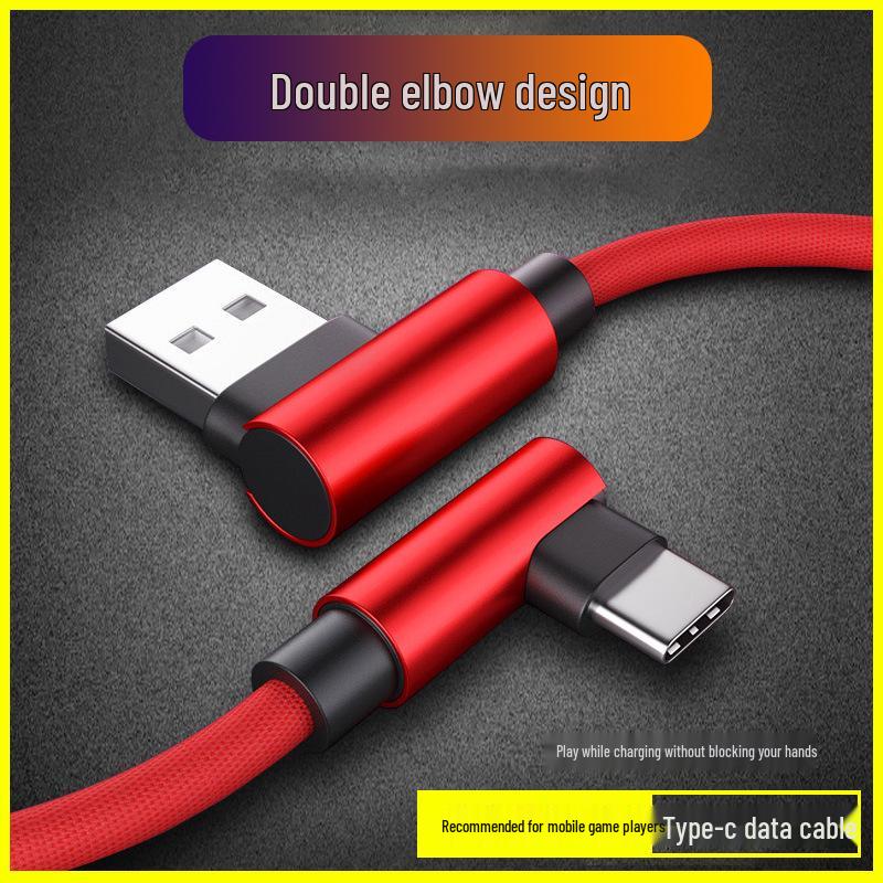 Braided Fast Charging Elbow USB-C Cable for Huawei, Samsung, Xiaomi, OPPO Phones