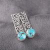 Blue Copper Turquoise Handmade Gemstone Earrings, 925 Solid Sterling Silver Earrings Antique Jewelry, For Engagement Gift
